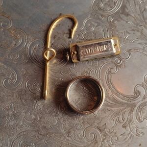 Cobalt size 15 men's ring,brass Hook and miniature Hohner Harmonica